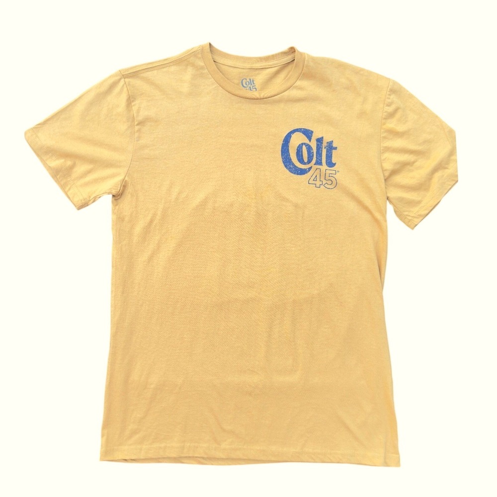 Colt 45 T Shirt Mens Medium Yellow Stout Malt Liquor Horse Graphic Tee NWOT
